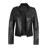 Women’s Black Cafe Racer Real Leather Jacket | Genuine Leather