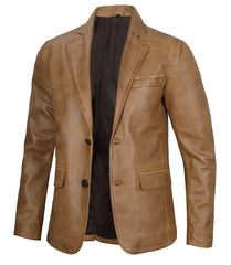 Mens Camel Brown Leather Blazer Jacket