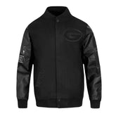 Green Bay Packers Triple Black Varsity Wool-Leather Jacket