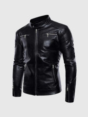 Standing Collar Leather Jacket