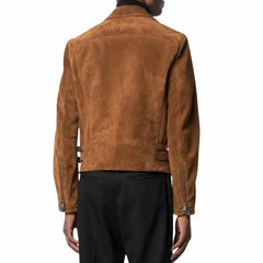 Mens Brown Suede Moto Leather Jacket