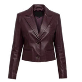 Women’s Burgundy Cropped Leather Jacket Handmade Cowhide Blazer