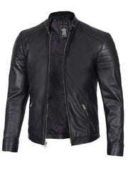Men's Black Cafe Racer Style Leather Jacket