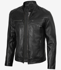 Men’s Black Lambskin Leather Jacket frontside