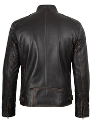 Men's Rub-Off Dark Brown Cafe Racer Style Leather Jacket