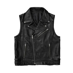 Men’s Black Biker Zipper Leather Vest