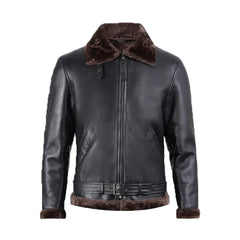 Men's Black Shearling Bomber Leather Jacket