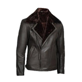 Men's Dark Brown Shearling Leather Moto Jacket
