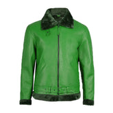 Men's Green Fur Leather Shearling Bomber Jacket