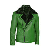 Men's Green Leather Shearling Moto Jacket