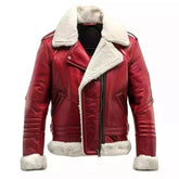 Men’s Red Leather Shearling Jacket - Christmas Style