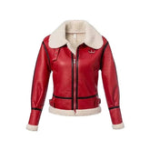 Red Leather Christmas Jacket for Women - Front side