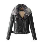Women Shearling Black Leather Jacket