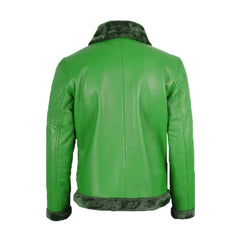 Men's Green Fur Leather Shearling Bomber Jacket