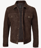 Men's Dark Brown Trucker Suede Jacket