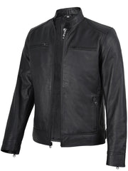 Men's Matte Black Cafe Racer Style Leather Jacket