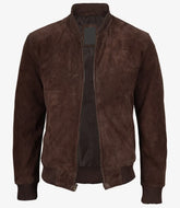 Men's Dark Brown Suede Bomber Jacket