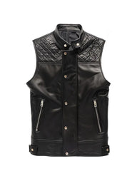 Men Black Quilted Style Leather Vest