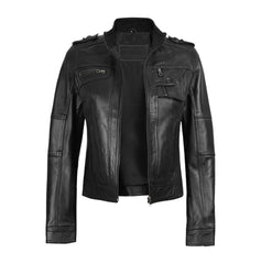 Women’s Black Cafe Racer Real Leather Jacket | Genuine Leather