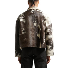 Boxy Cowhide Hair on Hide Leather Jacket Brown & White Cow Print
