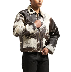 Boxy Cowhide Hair on Hide Leather Jacket Brown & White Cow Print