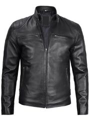 Vermont Men's Black Biker Style Leather Jacket