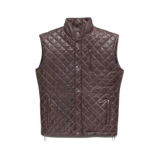 Mens Quilted Brown Leather Vest
