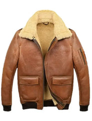 Samuel Tan Brown Shearling SF Bomber Leather Jacket