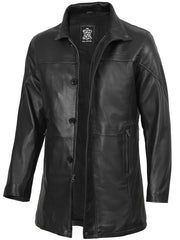 Bristol Men's Black Leather Car Coat