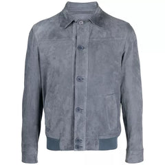Mens Grey Suede Bomber Jacket