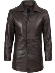 Winchester Men's Distressed Dark Brown Leather Car Coat