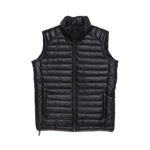 Mens Black Quilted Leather Vest