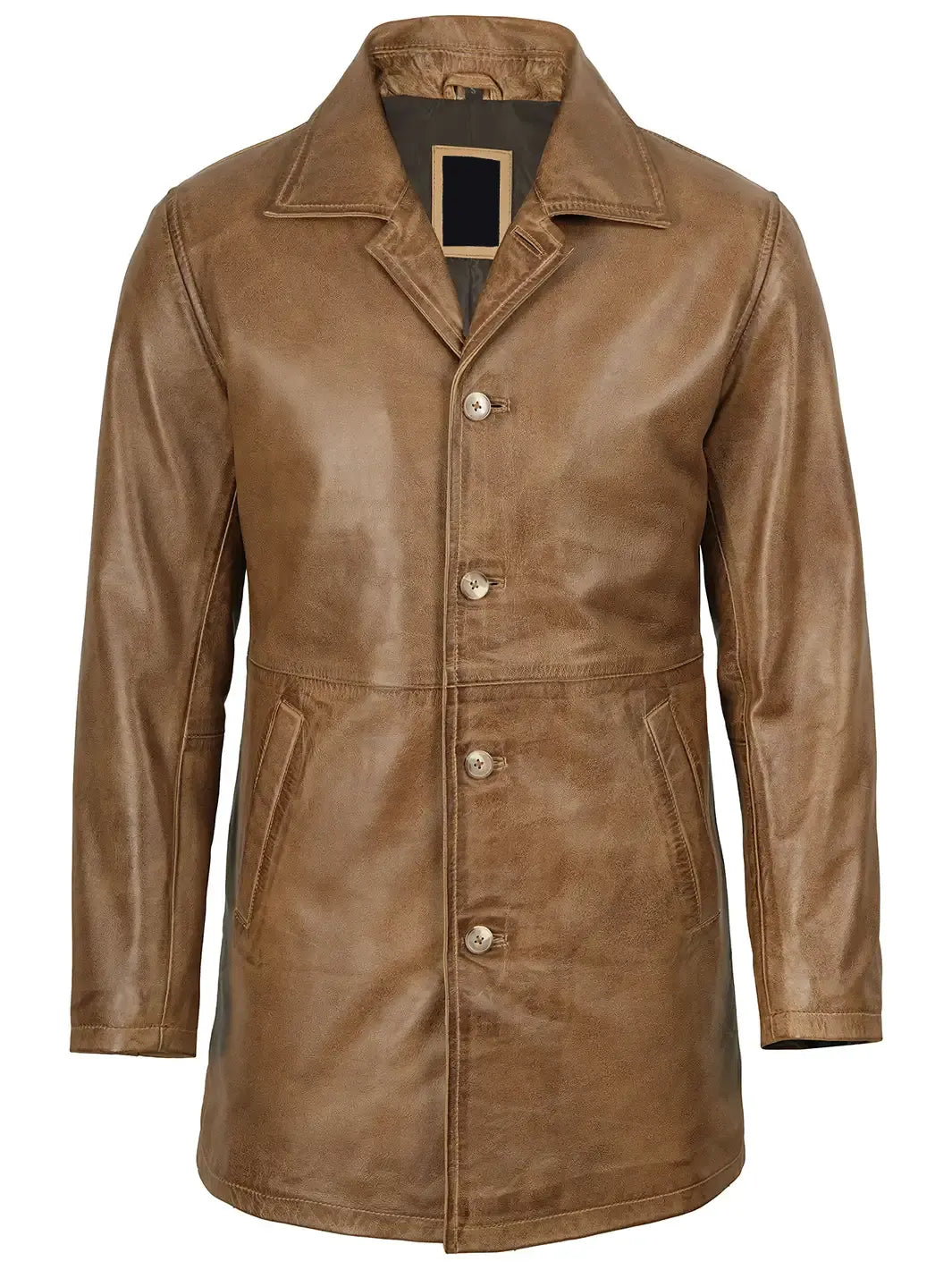 Winchester Men's Camel Brown 3/4 Length Leather Car Coat
