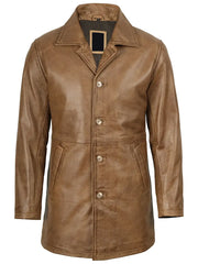 Winchester Men's Camel Brown 3/4 Length Leather Car Coat