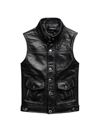 Men’s Classic Black Leather Biker Vest