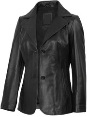 Women's Black Two Button Leather Blazer Jacket