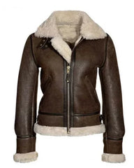 Katie Distressed Brown Shearling Leather Jacket