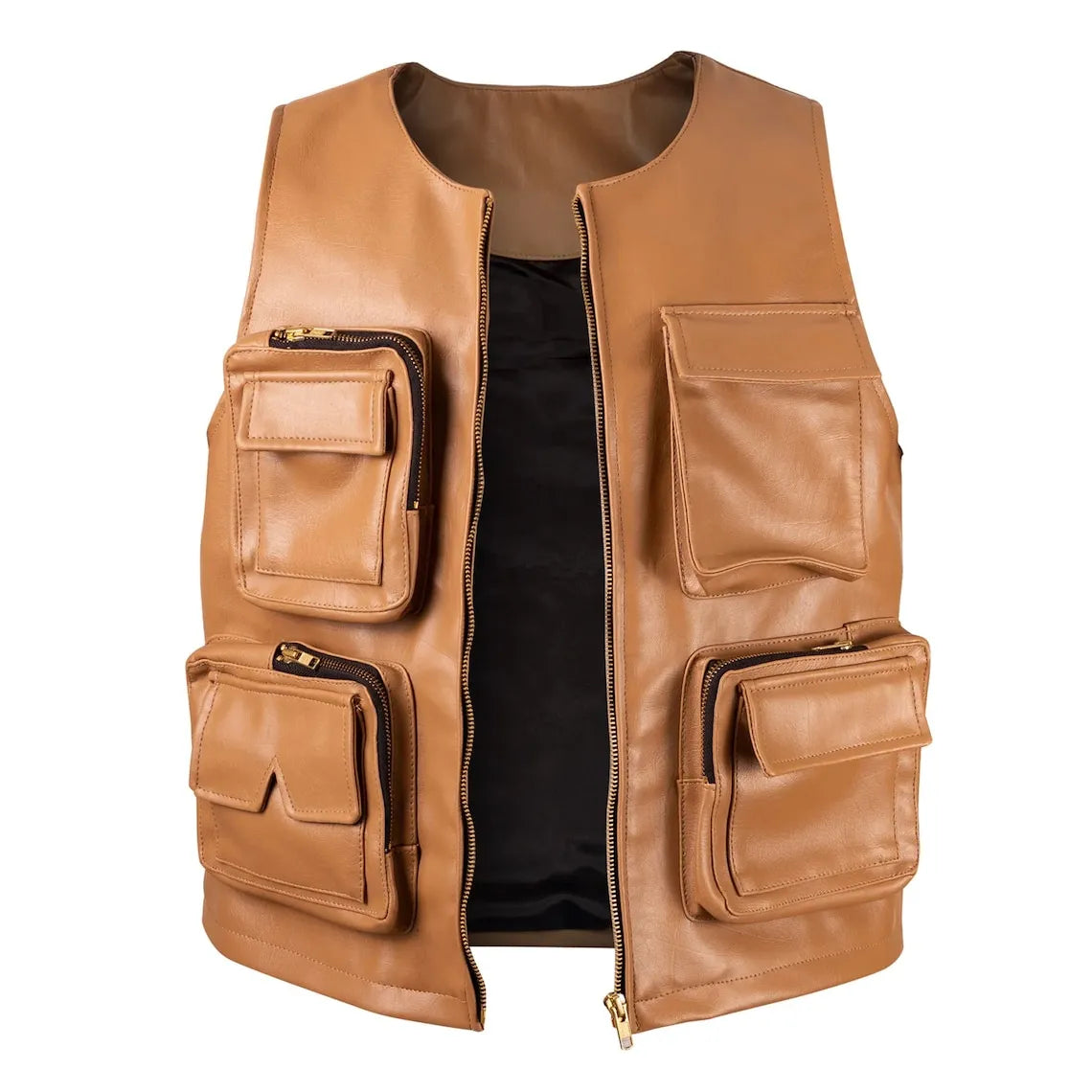 Men’s Camel Brown Leather Hunting Vest
