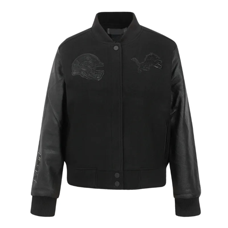 Detroit Lions Triple Black Varsity Wool-Leather Jacket