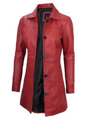 Kandis Women Red Real Leather Car Coat