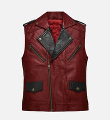 Men’s Red and Black Leather Vest