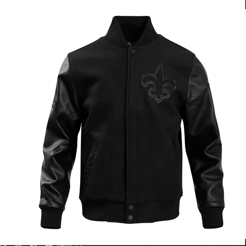 New Orleans Saints Triple Black Varsity Wool-Leather Jacket