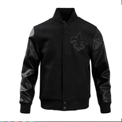 New Orleans Saints Triple Black Varsity Wool-Leather Jacket
