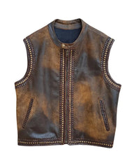 Mens Distressed Brown Leather Vest