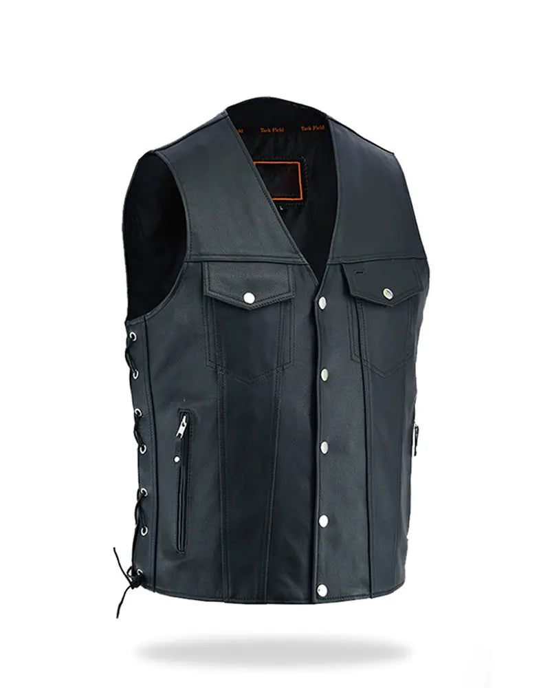 Mens Black Biker Leather Vest