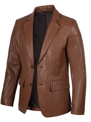 Men's Two Button Cognac Brown Leather Blazer