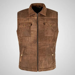 Men’s Brown Buff Padded Leather Vest