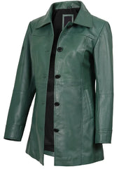 Kandis Women's Green Real Leather Car Coat