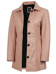 Kandis Women Pink Real Leather Car Coat