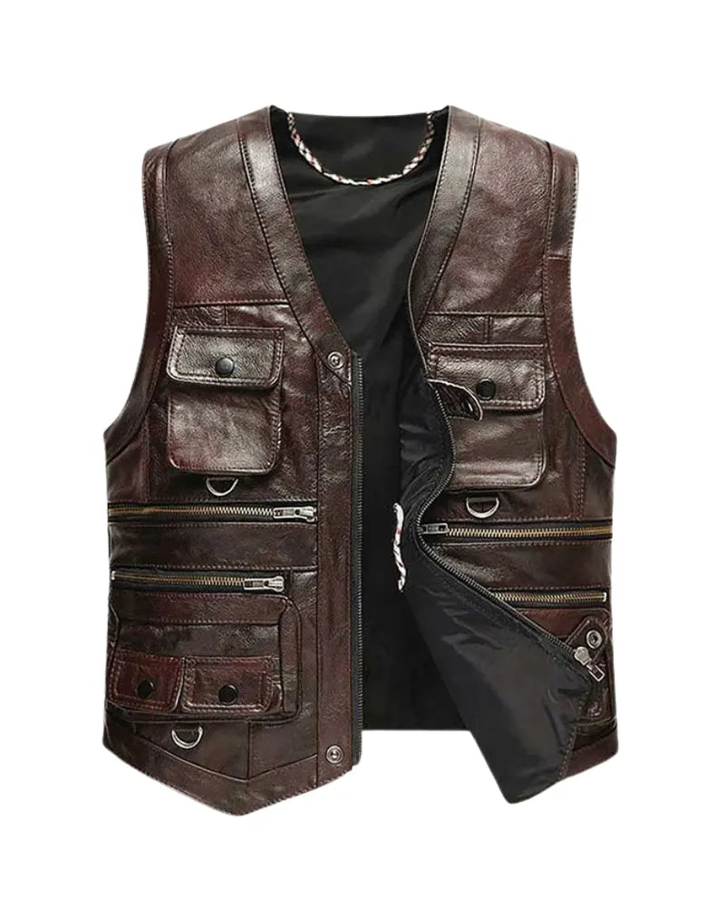 Men’s Luke Vintage Brown Leather Vest